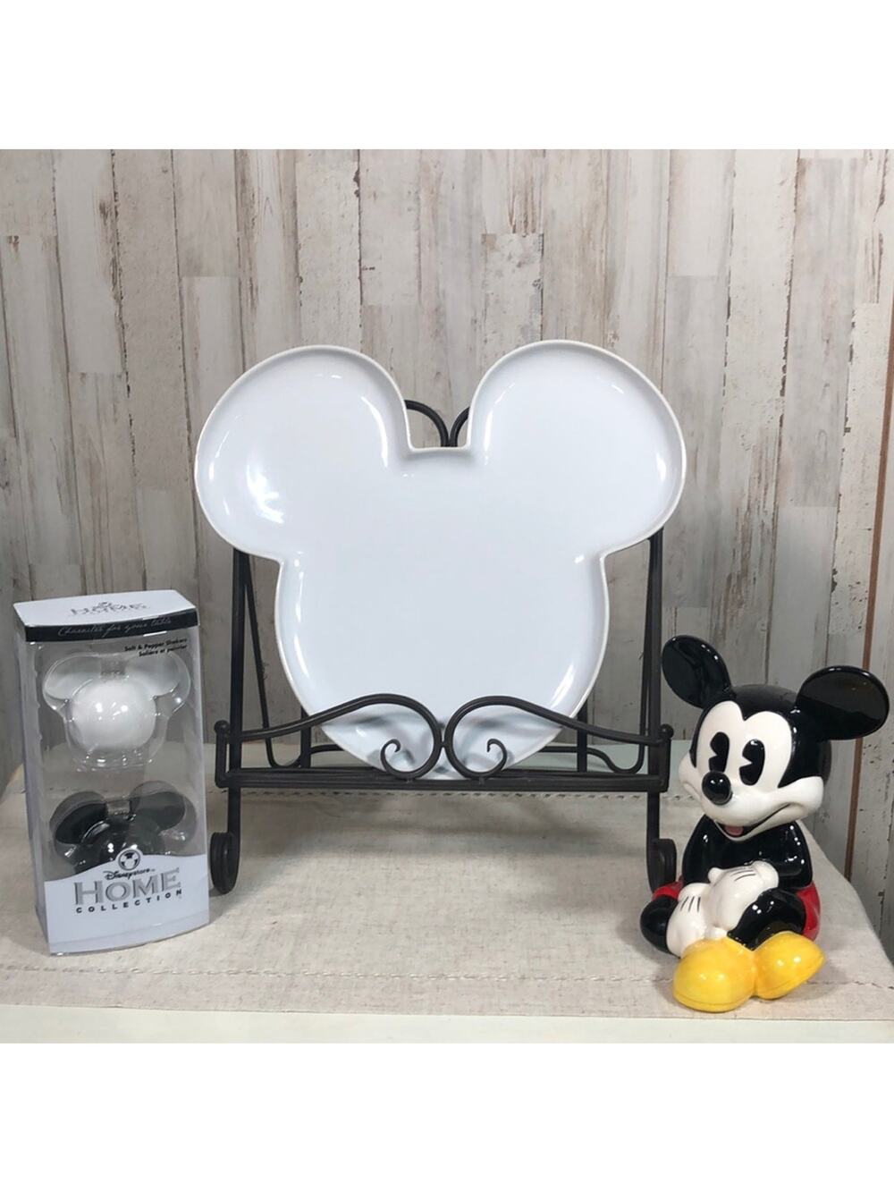 Disney Mickey Icon White and Black Kitchen Set Platter and Shakers
